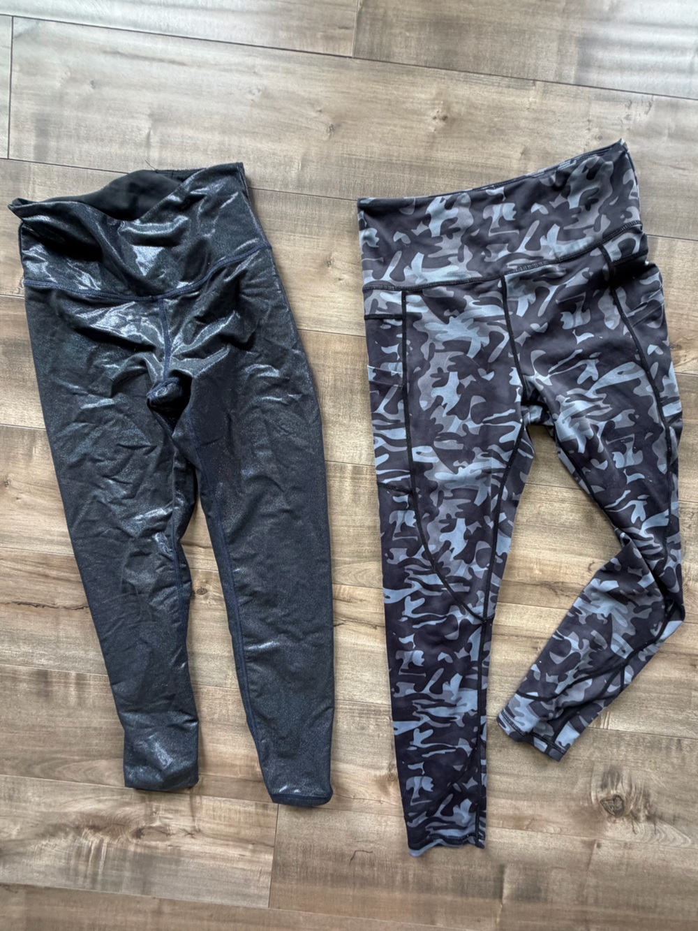 ZYIA Black Shimmer Leggings & Black Gray Camo Leggings Set